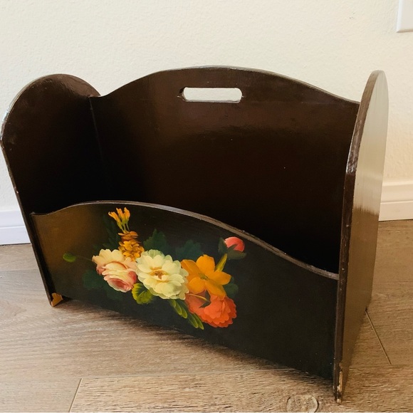 Vintage wooden hand painted magazine Holder